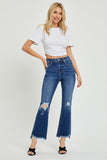 RISEN High Rise Distressed Crop Flare Jeans - Trendsi