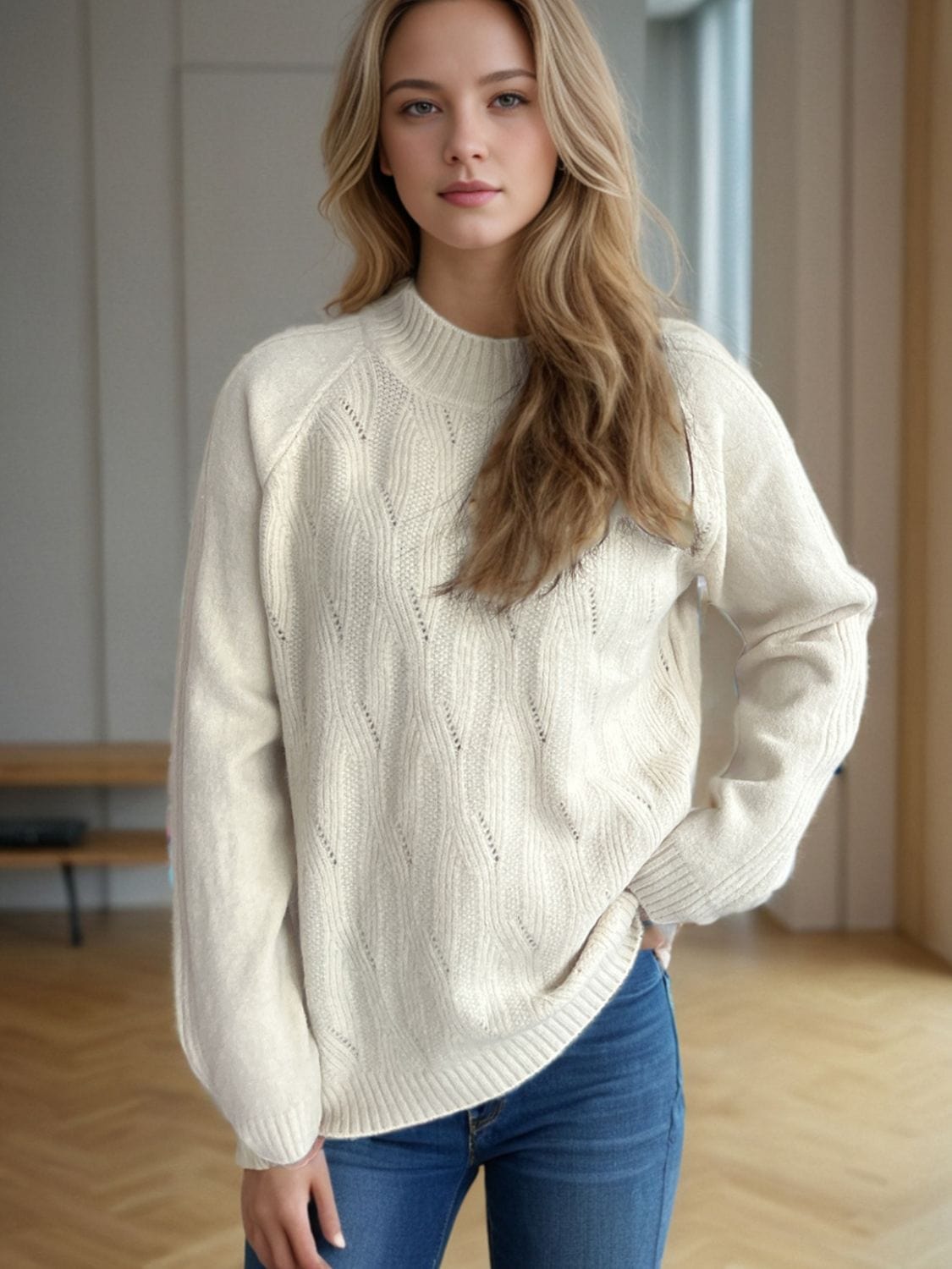 Mock Neck Long Sleeve Sweater - Trendsi