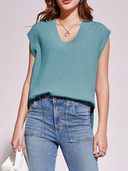 Mandy Ribbed V-Neck Sweater Vest - Trendsi