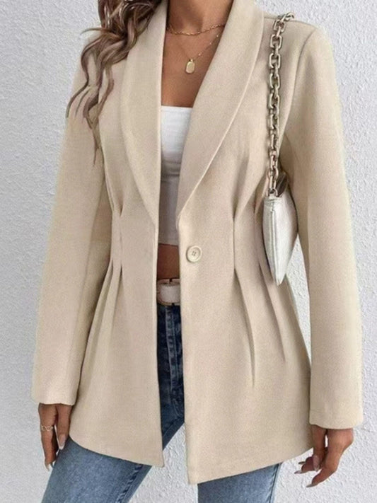 One Button Long Sleeve Blazer - Trendsi