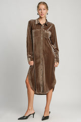 Umgee Texture Curved Hem Button Down Shirt Dress