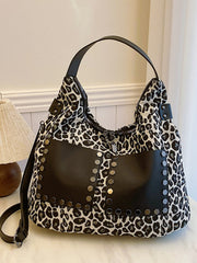 Leopard Polyester Shoulder Bag with Zippers - Trendsi