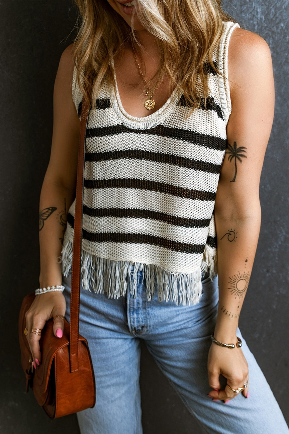 Fringe Striped Scoop Neck Tank - Flyclothing LLC