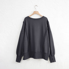 Exposed Seam High-Low Long Sleeve Sweatshirt - Trendsi