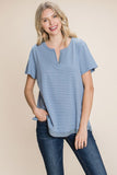 Cotton Bleu by Nu Lab Slit Striped Notched Short Sleeve T-Shirt Trendsi