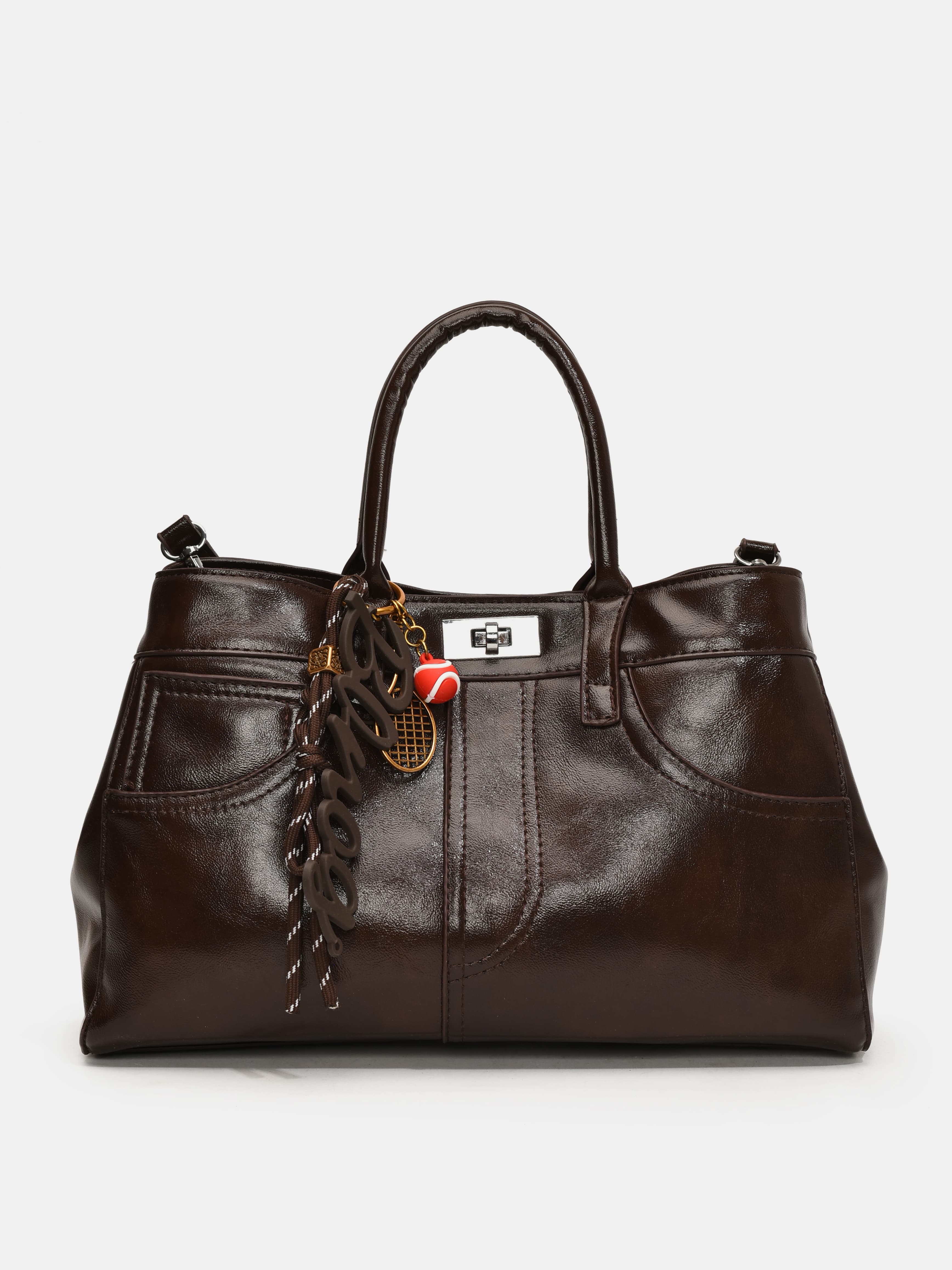 PU Leather Handbag with Pendant - Trendsi