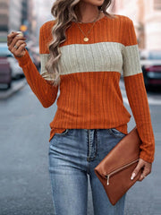 Color Block Round Neck Long Sleeve Top