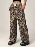 Leopard Wide Leg Pants with Pockets - Trendsi