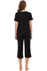 V-Neck Short Sleeve Top and Pants Lounge Set - Flyclothing LLC