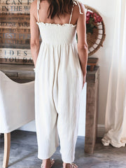 Full Size Smocked Spaghetti Strap Wide Leg Jumpsuit Trendsi