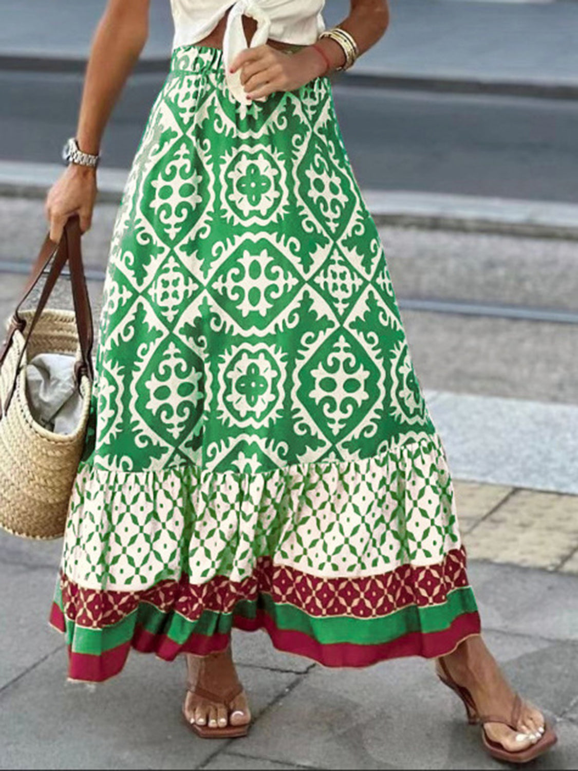 Geometric Elastic Waist Maxi Skirt Trendsi