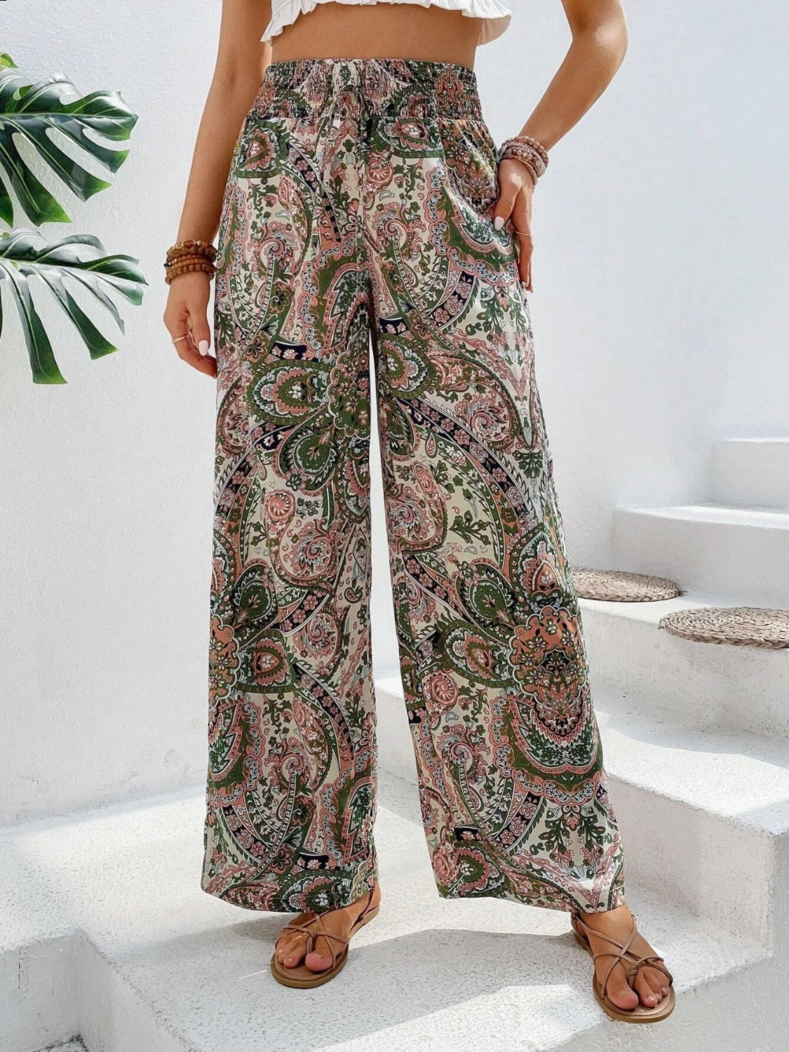 Printed Wide Leg Pants Trendsi