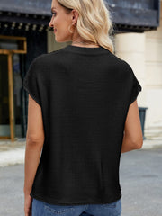 Exposed Seam Round Neck Short Sleeve Sweater - Trendsi