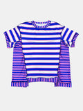 Full Size Contrast Stitching Striped Round Neck T-Shirt