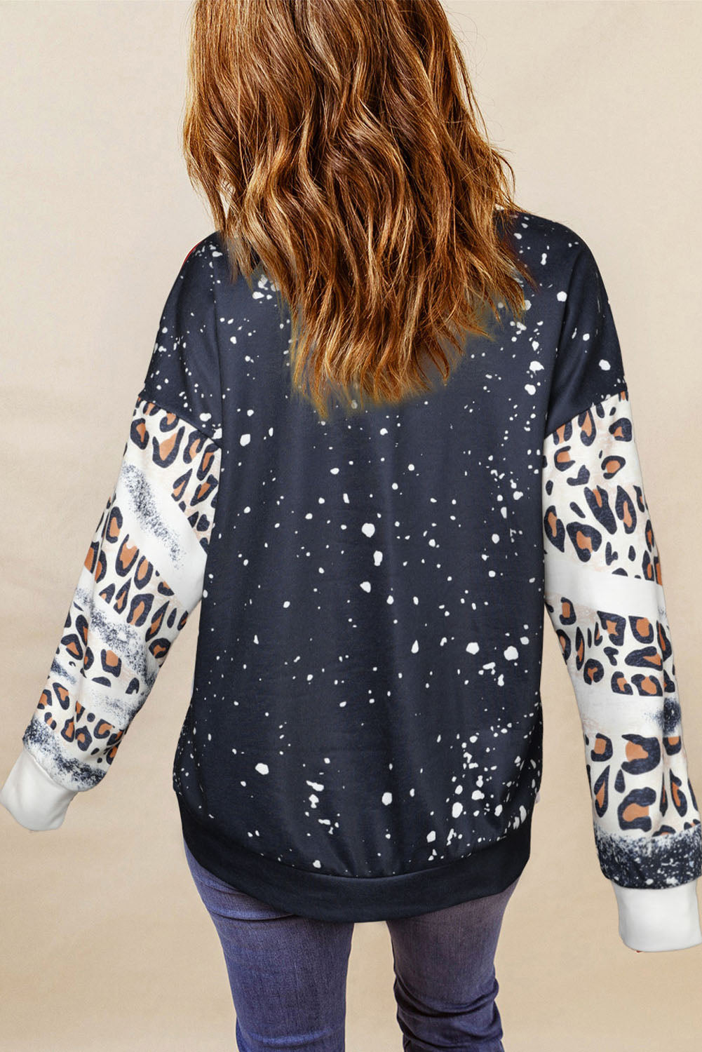 Leopard Round Neck Long Sleeve Sweatshirt - Flyclothing LLC