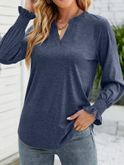 Full Size Notched Long Sleeve T-Shirt