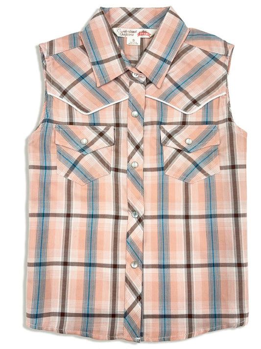 Girl's Ely Cattleman Peach Plaid Sleeveless Shirt