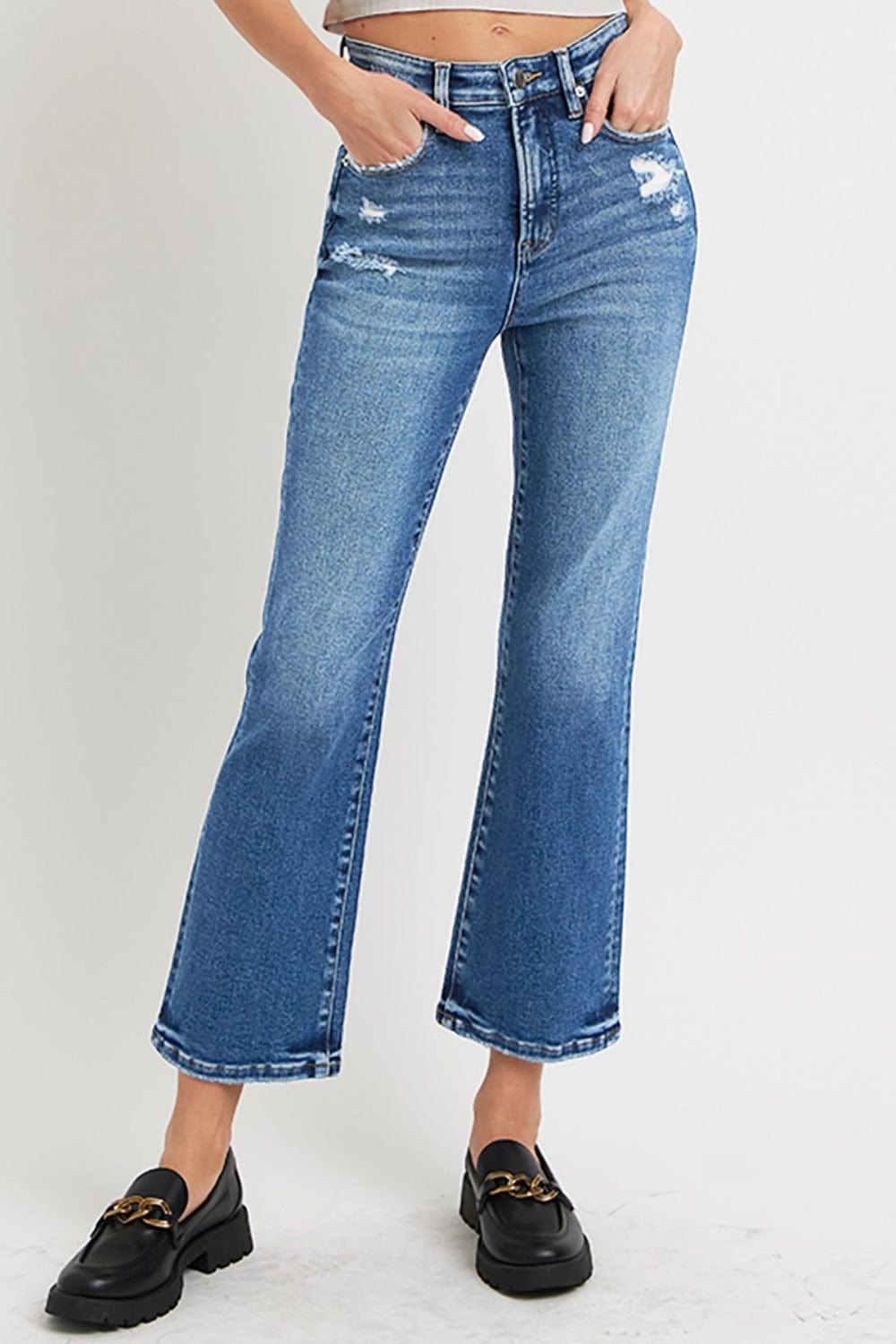 RISEN Full Size Tummy Control High Rise Crop Bootcut Jeans - Trendsi