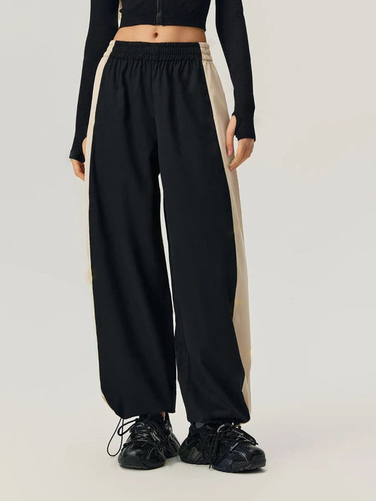 Drawstring Hem Contrast Elastic Waist Pants - Trendsi