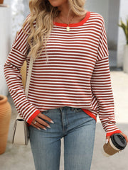 Mandy Striped Round Neck Long Sleeve Sweater - Trendsi