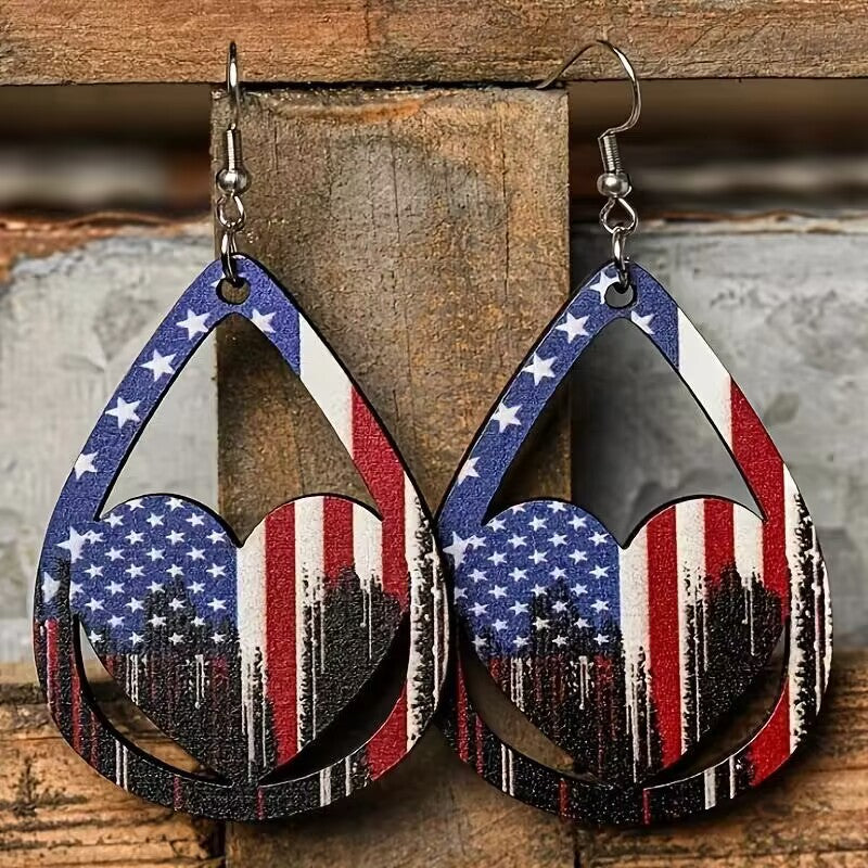 US Flag Pattern Wooden Earrings - Flyclothing LLC