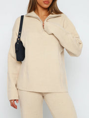 Quarter Zip Long Sleeve Top and Pants Set - Trendsi