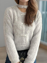 Cutout Knot Button Long Sleeve Cardigan