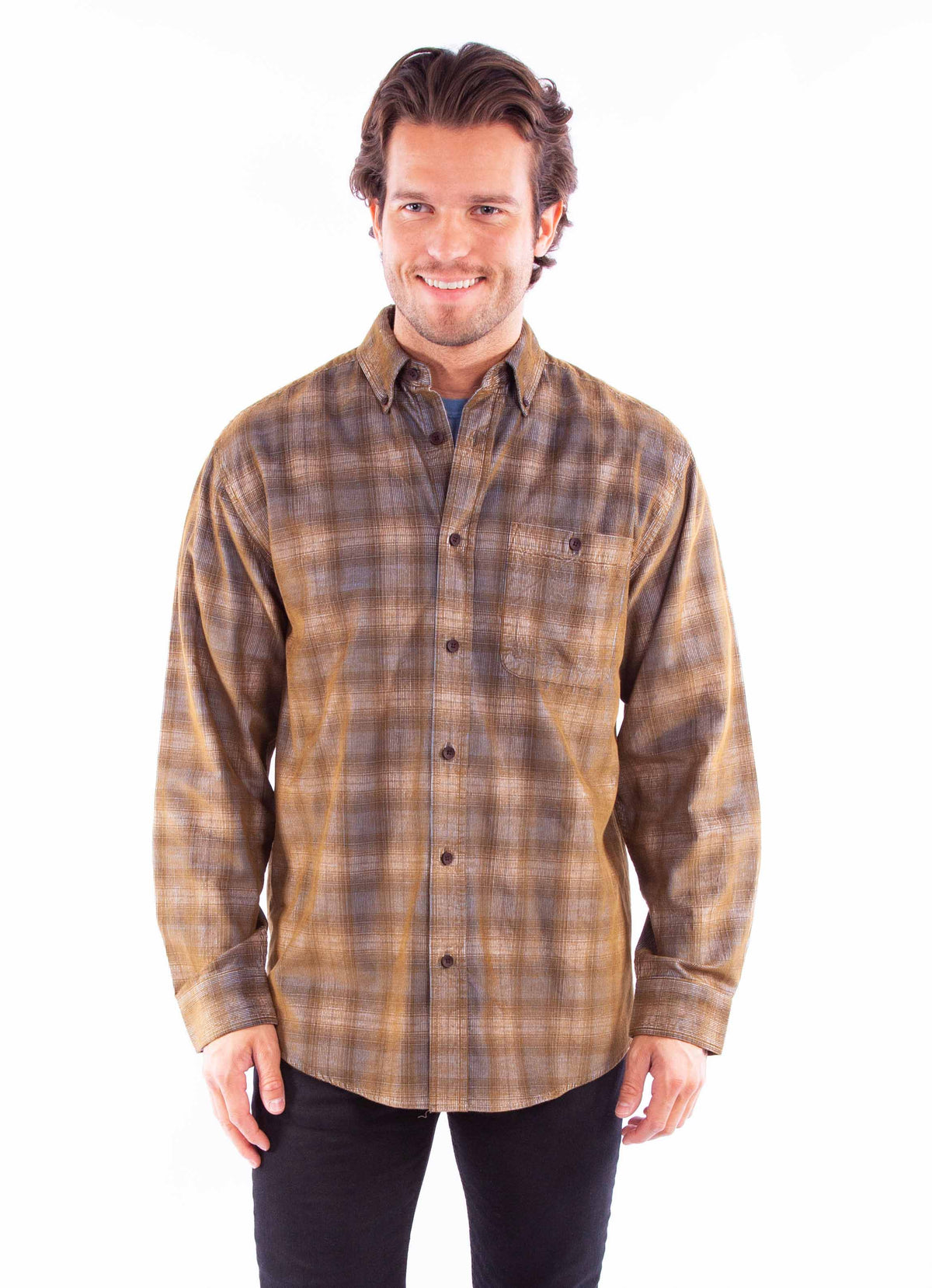 Scully Leather Mens Blue-Brown Flannel Shirt - Flyclothing LLC