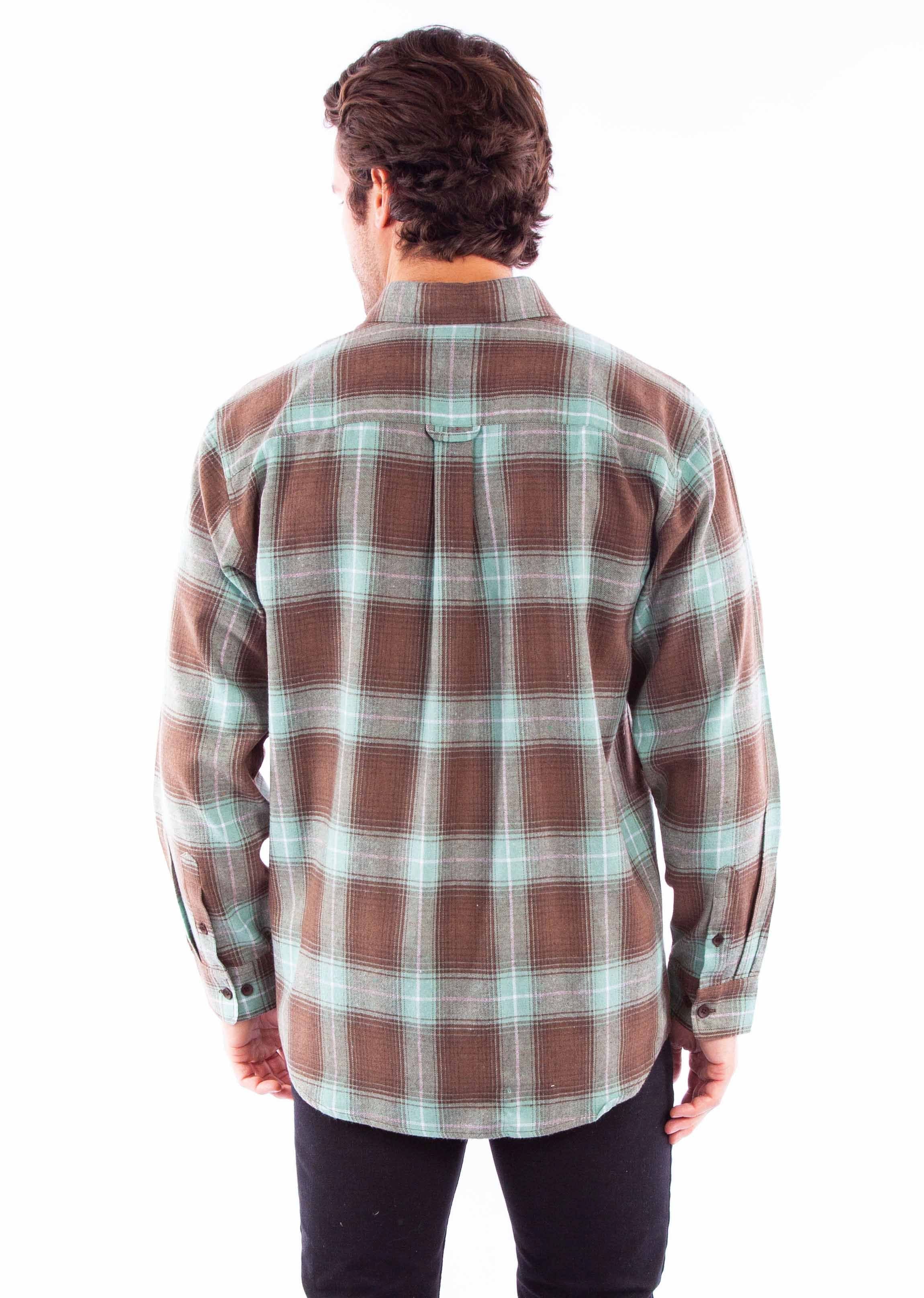 Scully Leather Brown-Green Cotton Flannel Shirt - Flyclothing LLC