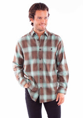 Scully Leather Brown-Green Cotton Flannel Shirt - Flyclothing LLC