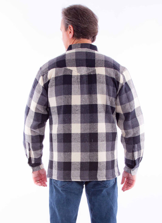 Farthest point black cream basket weave check shirt-jacket