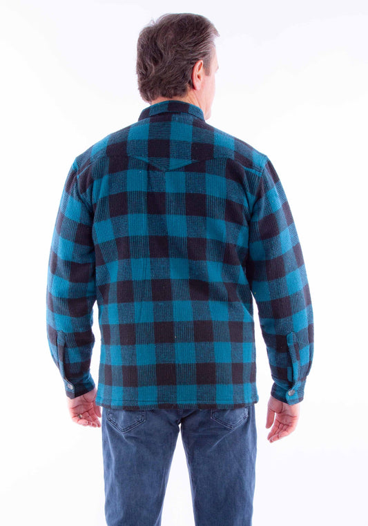 Farthest point black-turquoise basket weave check shirt-jacket