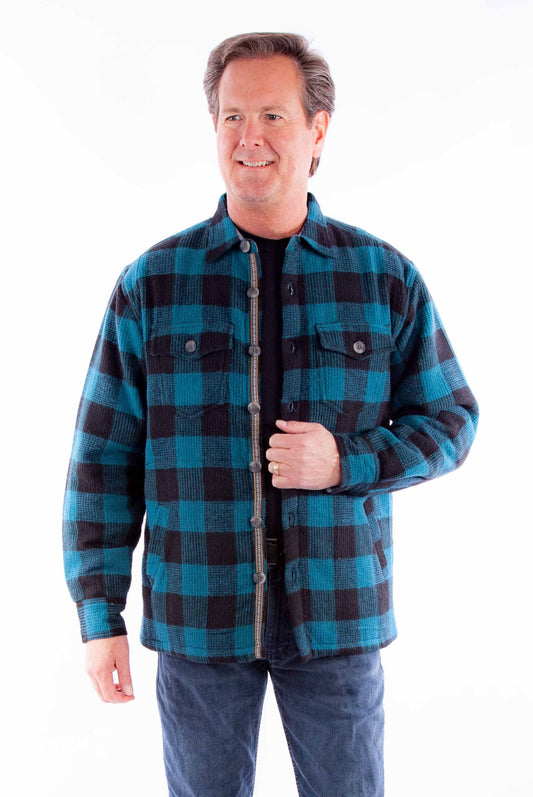 Farthest point black-turquoise basket weave check shirt-jacket