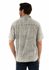 farthest point charcoal 100% cotton short sleeve textured shirt