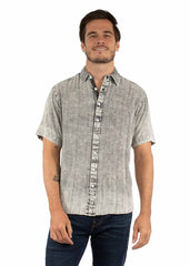 farthest point charcoal 100% cotton short sleeve textured shirt