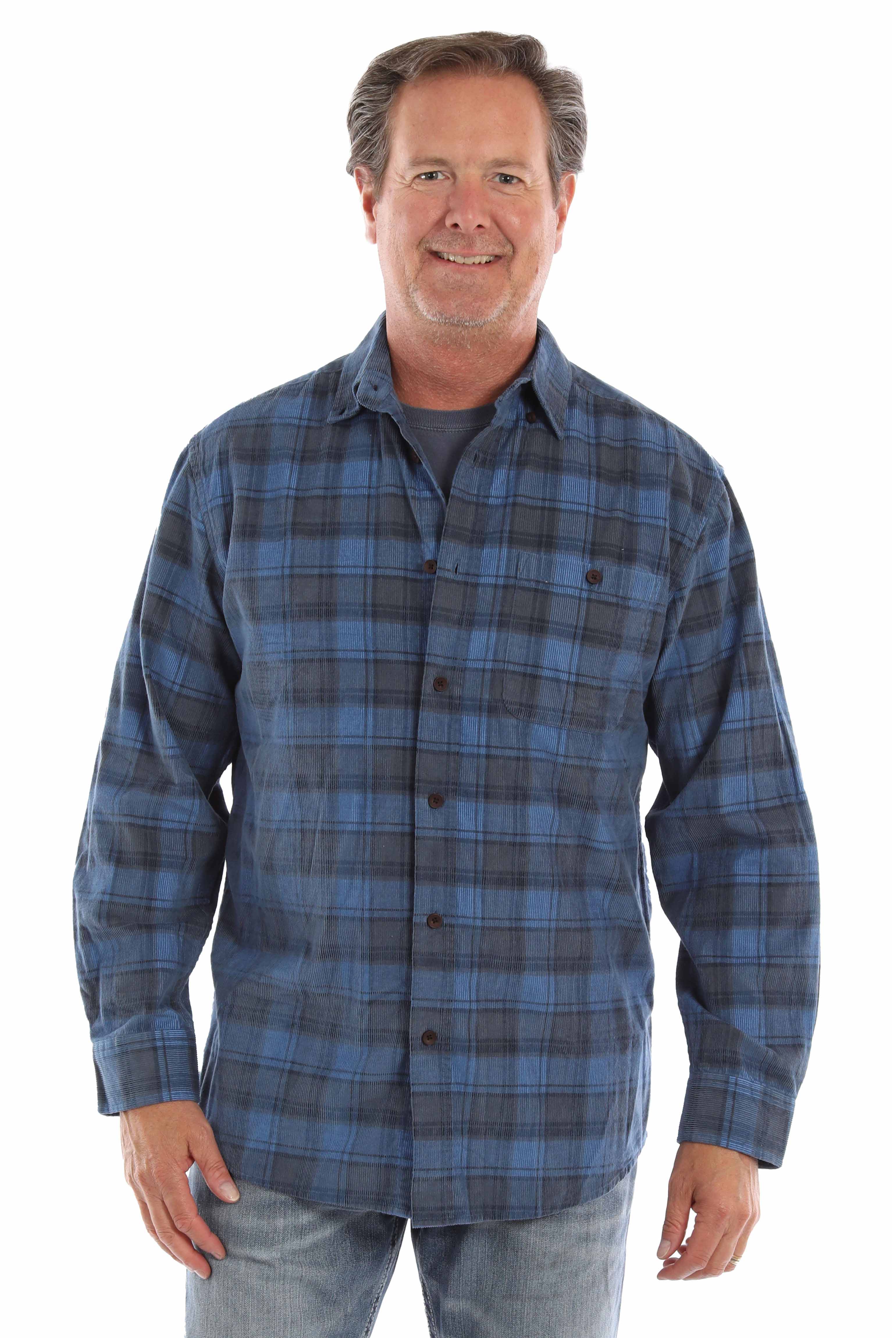 farthest point blue 100% cotton corduroy plaid shirt