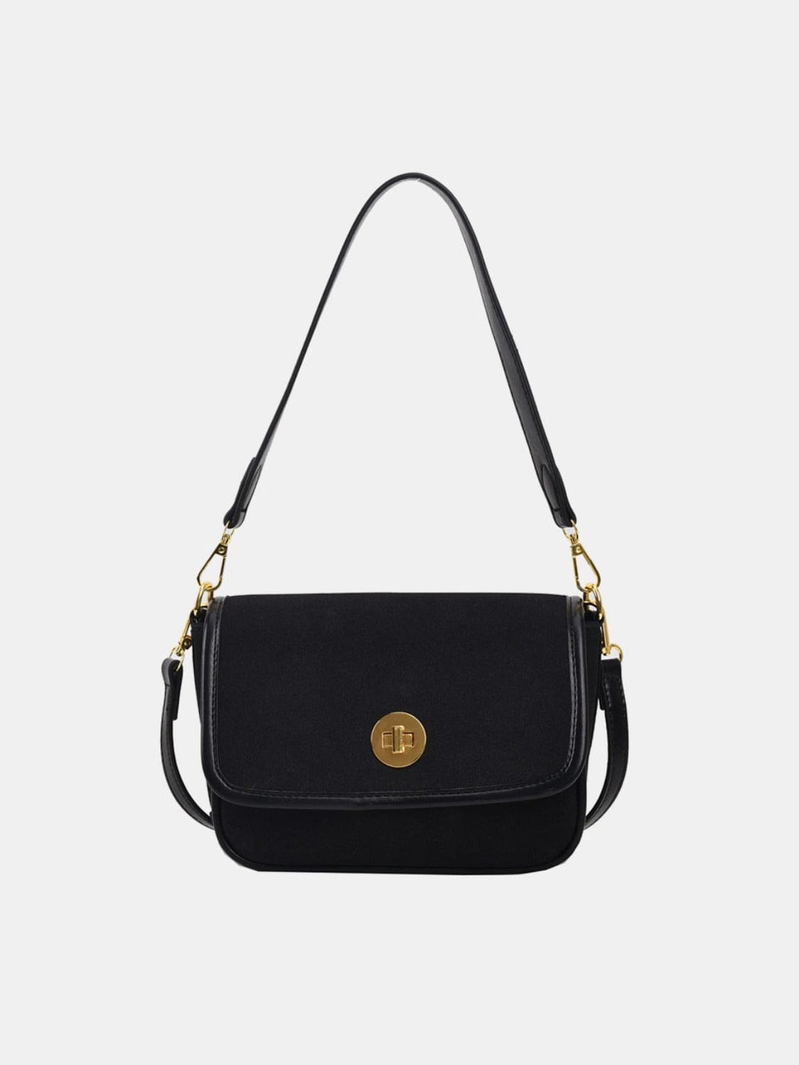 PU Leather Suede Twist-Lock Shoulder Bag - Trendsi