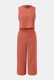 Round Neck Top and Wide Leg Pants Set Trendsi