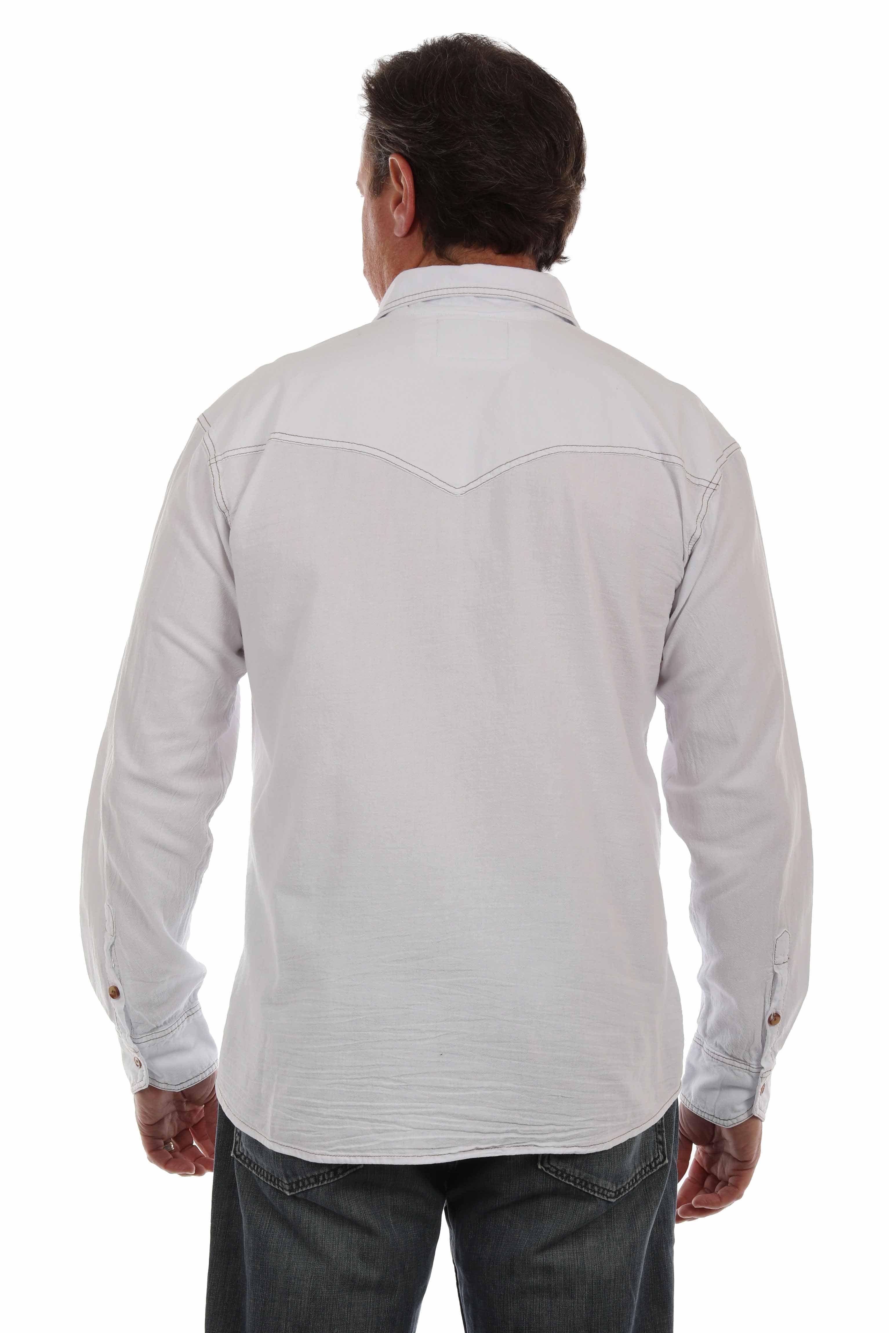 farthest point white 100% cotton l/s button front w/contrast stitch