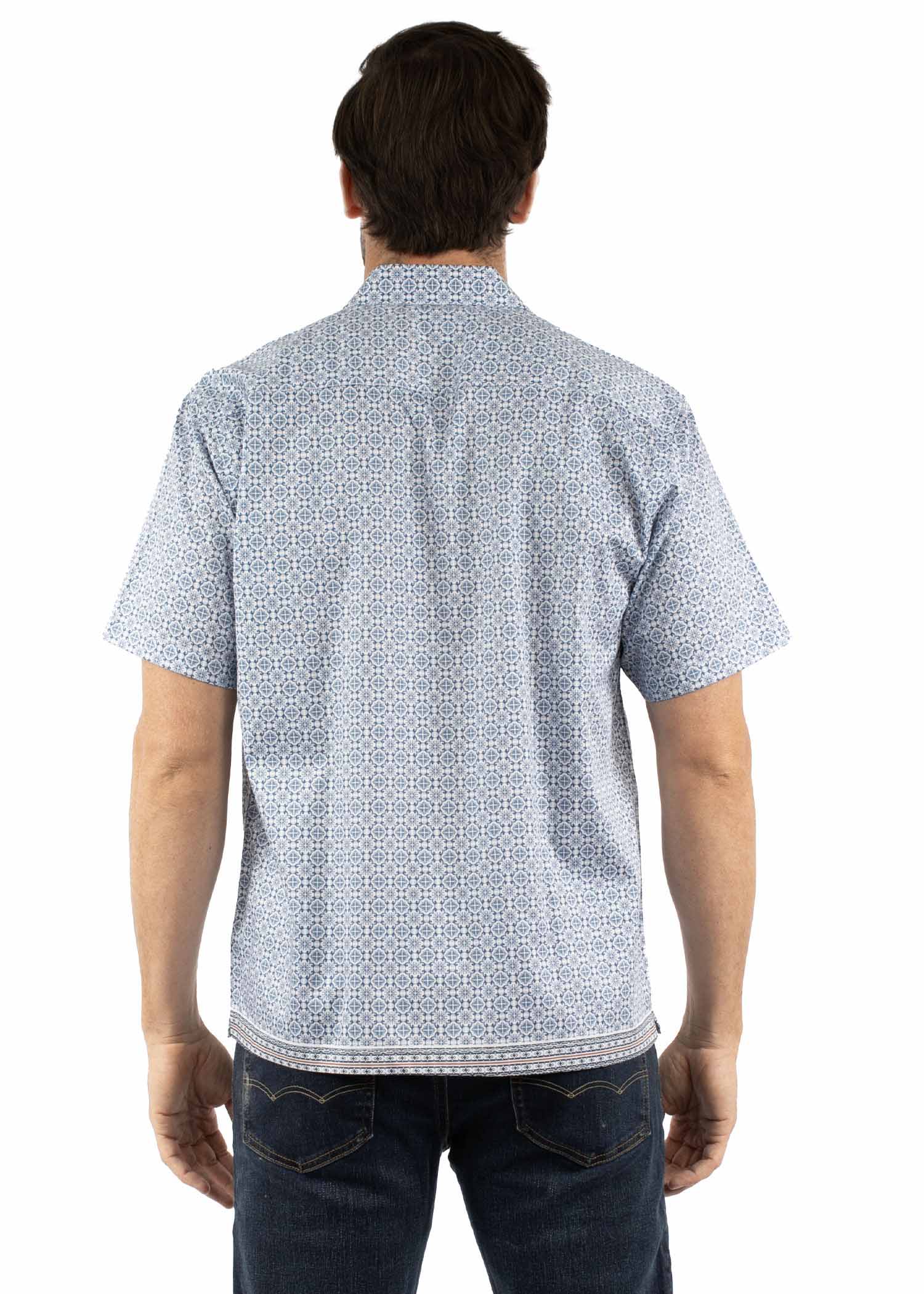 farthest point blue 100% cotton men's short sleeve shirt