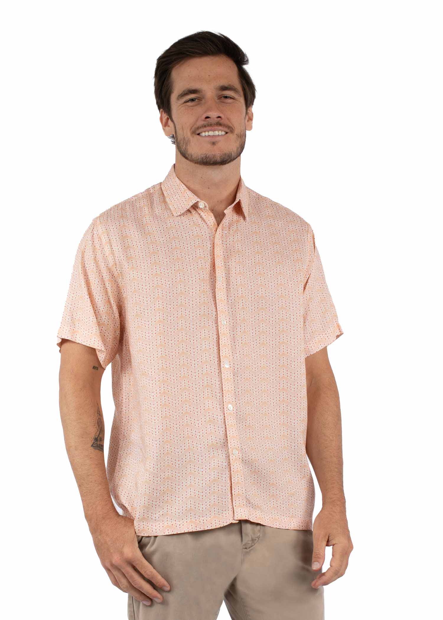 farthest point peach 100% viscose men's short sleeve shirt