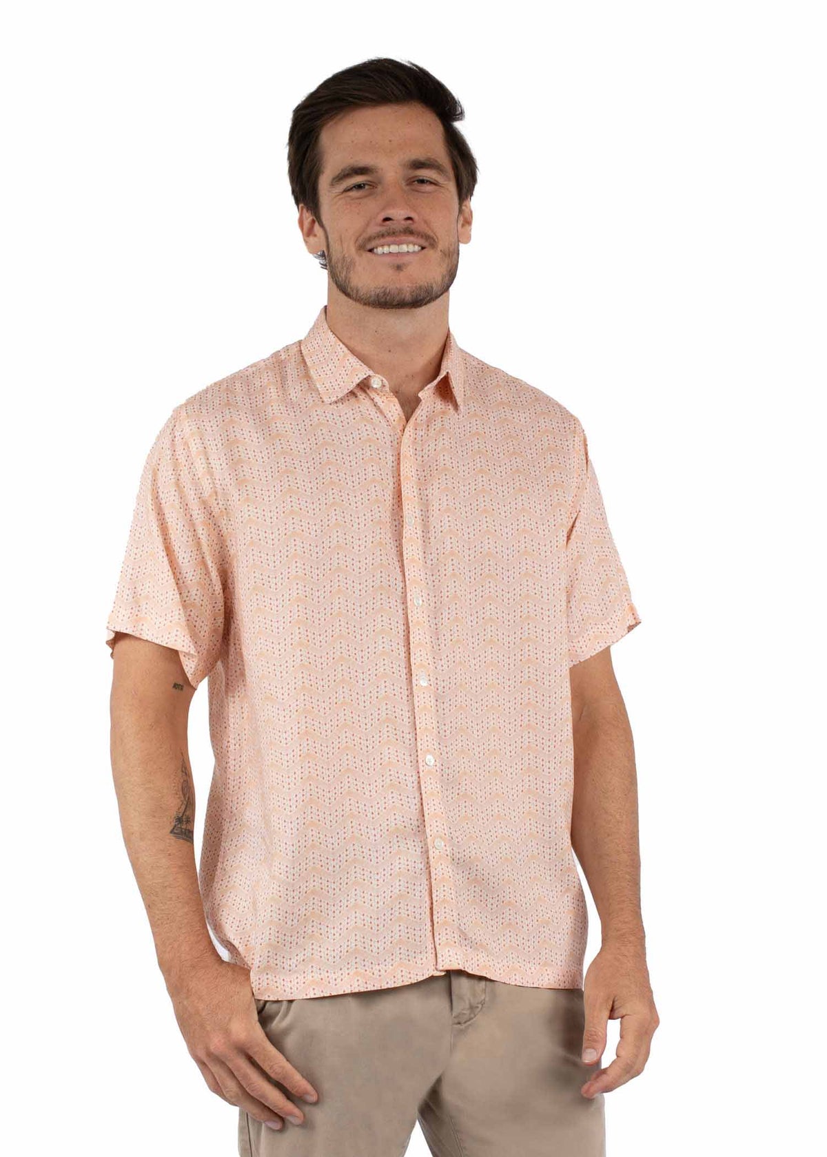 farthest point peach 100% viscose men's short sleeve shirt