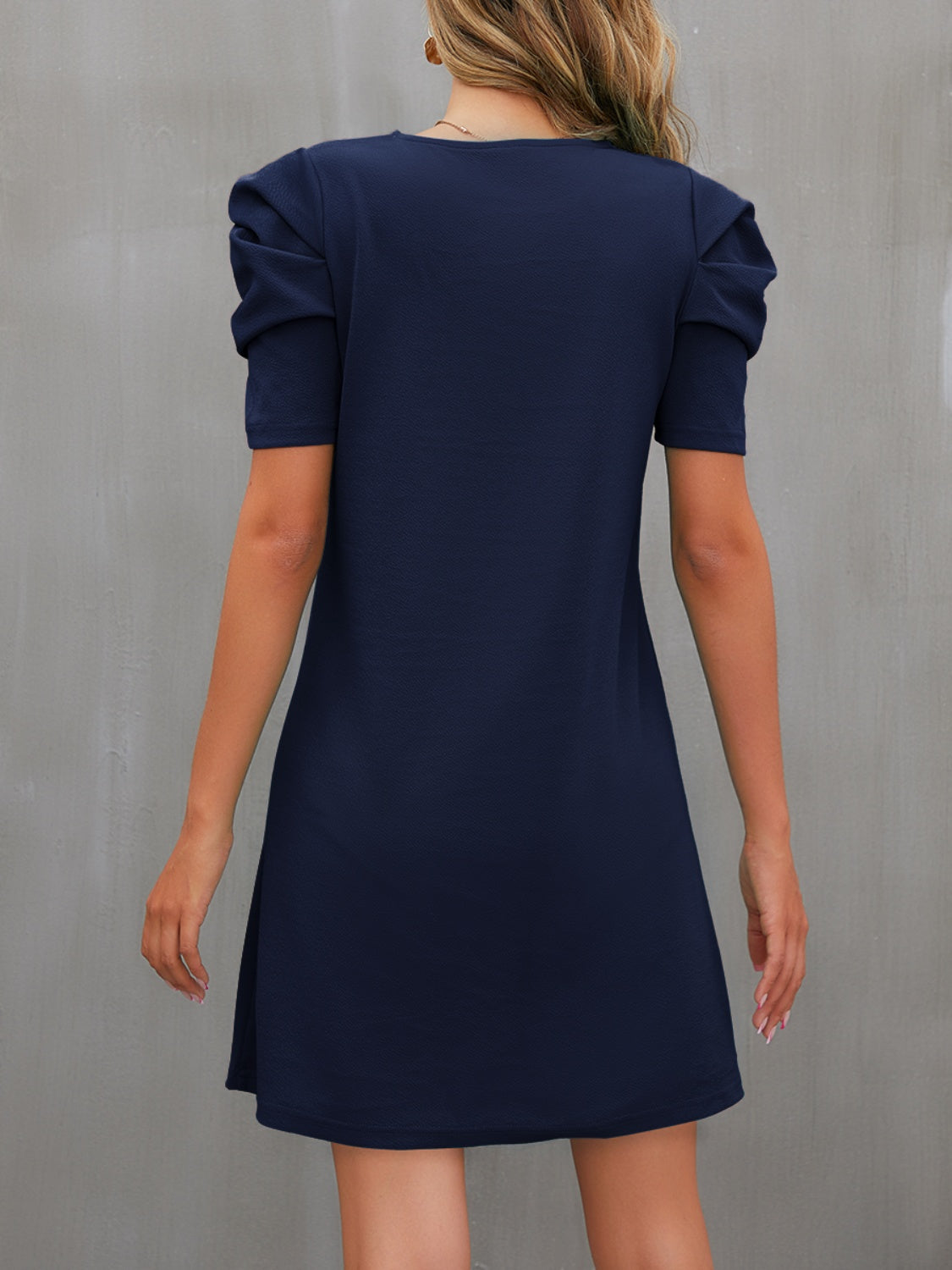 Round Neck Puff Sleeve Mini Dress - Flyclothing LLC