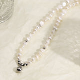 Titanium Steel Freshwater Pearl Necklace Trendsi