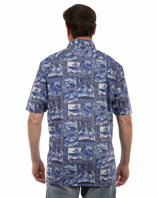 farthest point blue 100% cotton hawaiian shirt