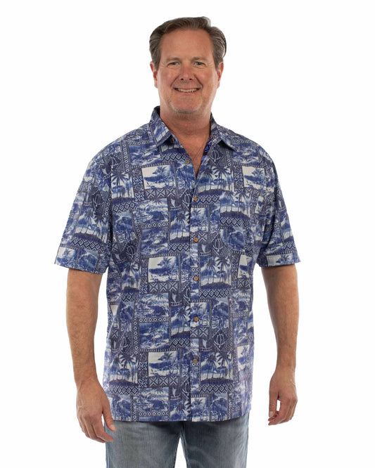 farthest point blue 100% cotton hawaiian shirt