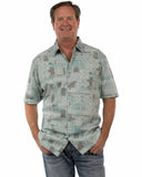 farthest point aqua 100% cotton herringbone hawaiian shirt