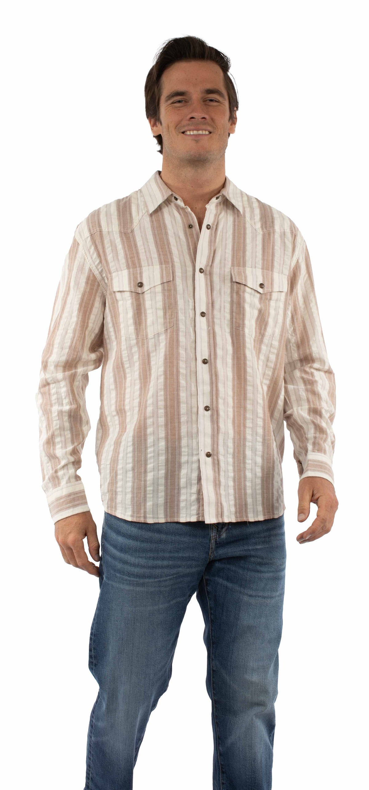 farthest point tan 100% cotton l/s shirt western yokes/snaps