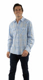 farthest point blue 100% cotton l/s plaid shirt w/western yokes/snap