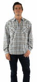 farthest point grey 100% cotton l/s plaid shirt w/western yokes/snap